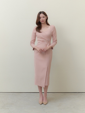 Wrap Slit-Slim Dress / Peach (2color)