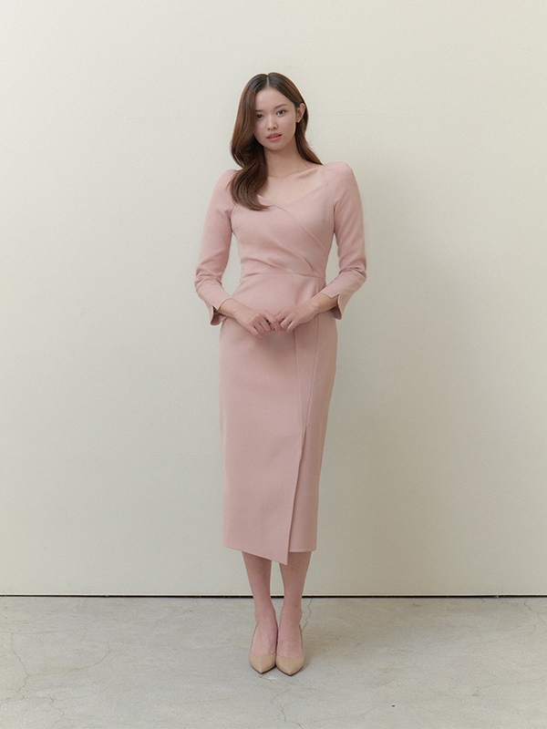 Wrap Slit-Slim Dress / Peach (2color)