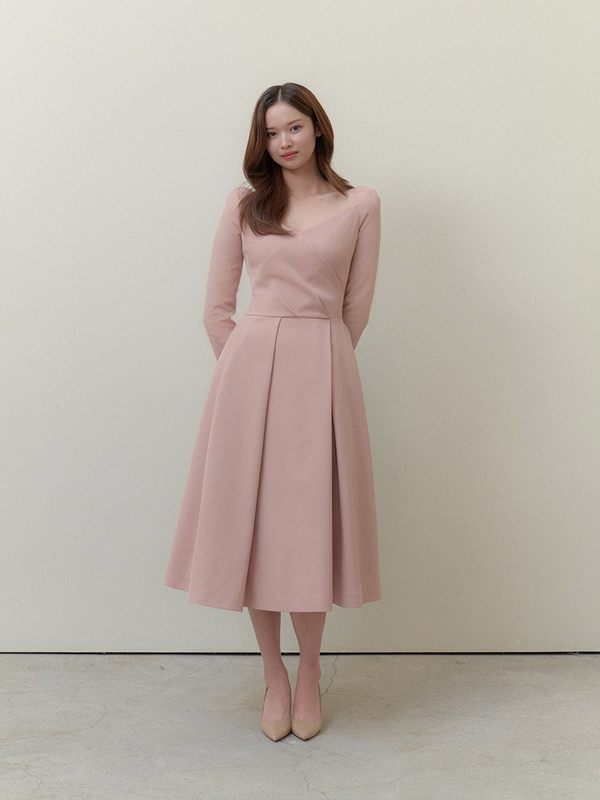 Wrap Tucked Flare Dress / Peach (3color)