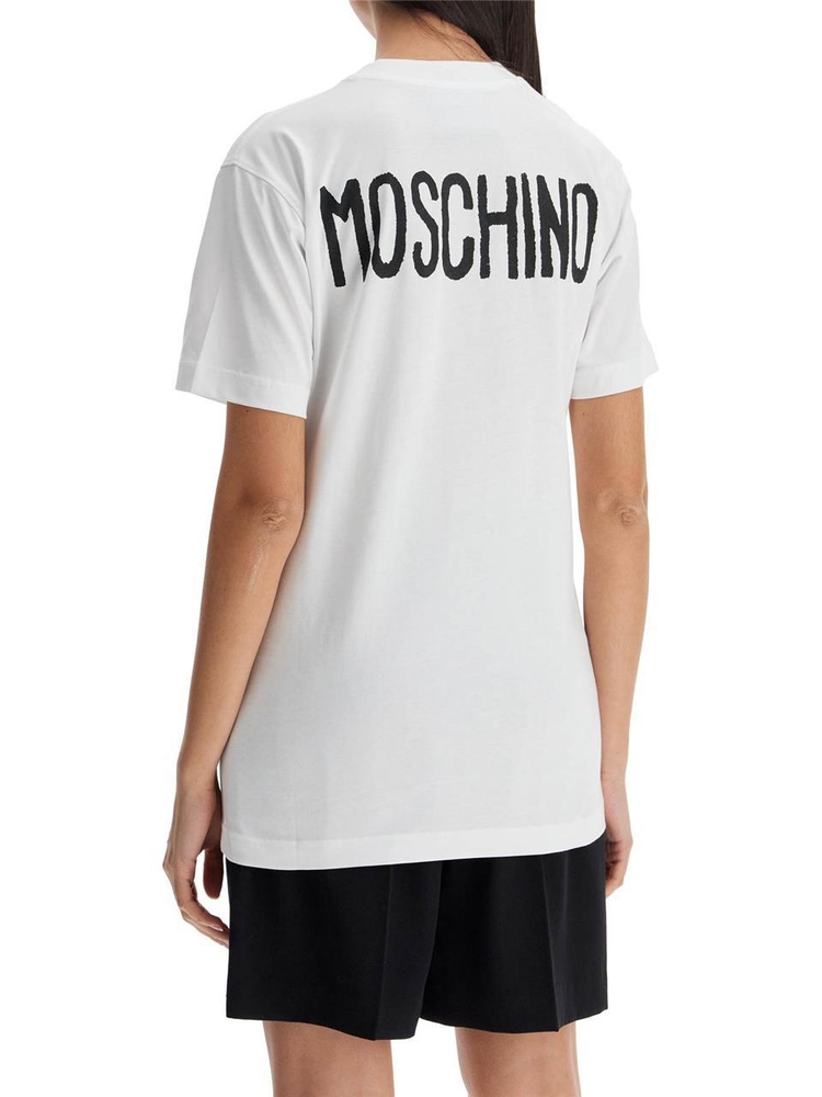 모스키노 SS25 t-shirt with lettering print A0711 0541 MULTI WHITE