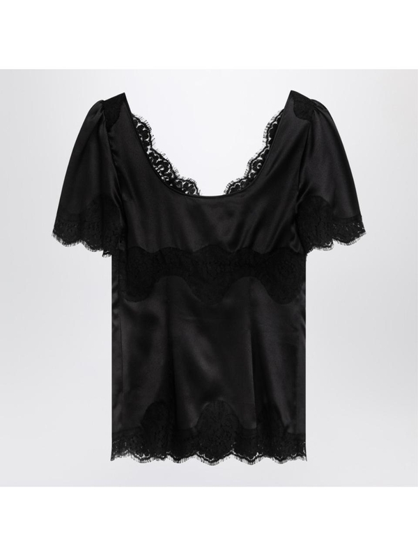 돌체앤가바나 FW24 Dolce&Gabbana Black top in satin and lace F7U44TFURAG Black