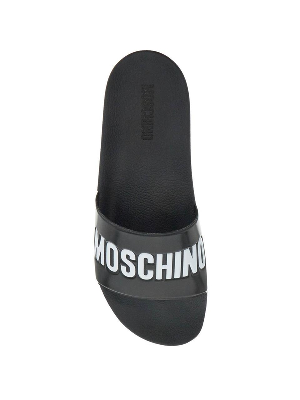 모스키노 SS25 rubber slides with logo branding MB28022G0MG10 NERO+LOGO BIANCO