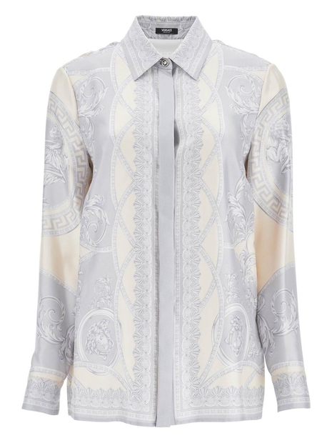 베르사체 SS25 silk shirt the cut of the gods 1001360 1A13359 SILVER GREY+CHAMPAGNE