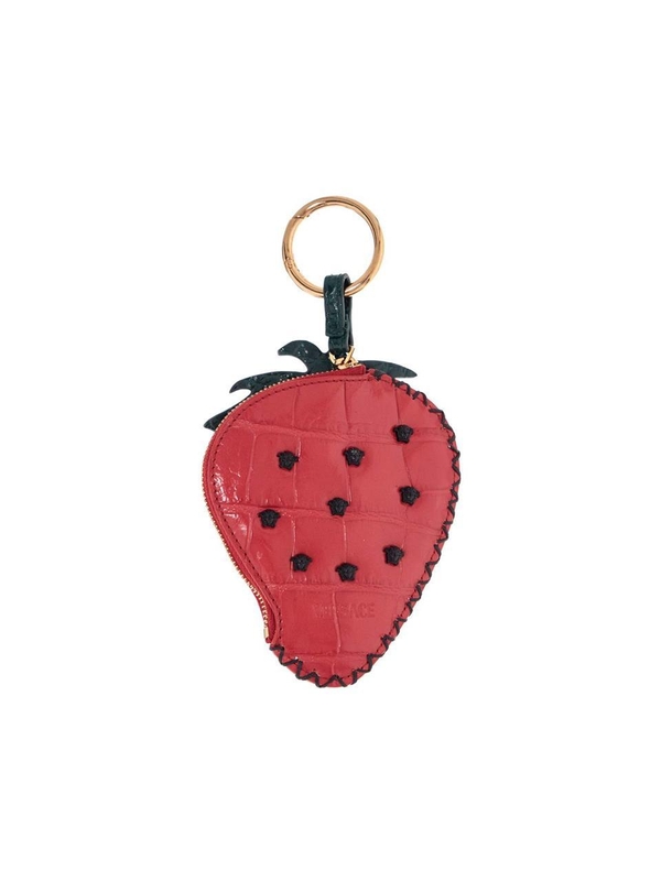 베르사체 SS25 strawberry charm in coconut print leather 1017759 1A08724 RED+DARK EMERALD-VERSACE