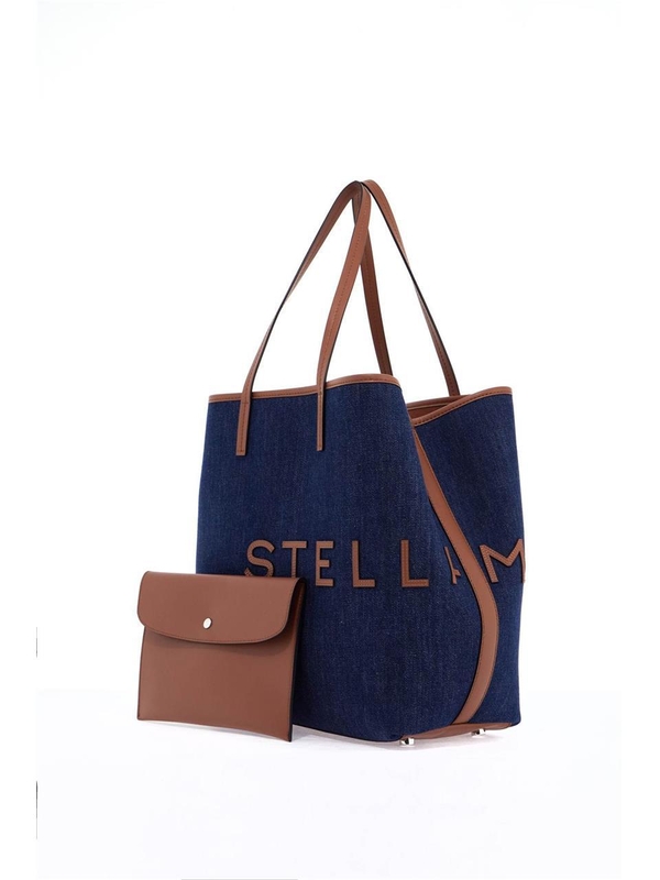 스텔라 매카트니 SS25 denim tote bag with logo branding 7B0048 WP0513 INDIGO