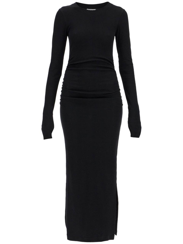 가니 SS25 long ribbed jersey dress with nine words T4081 BLACK