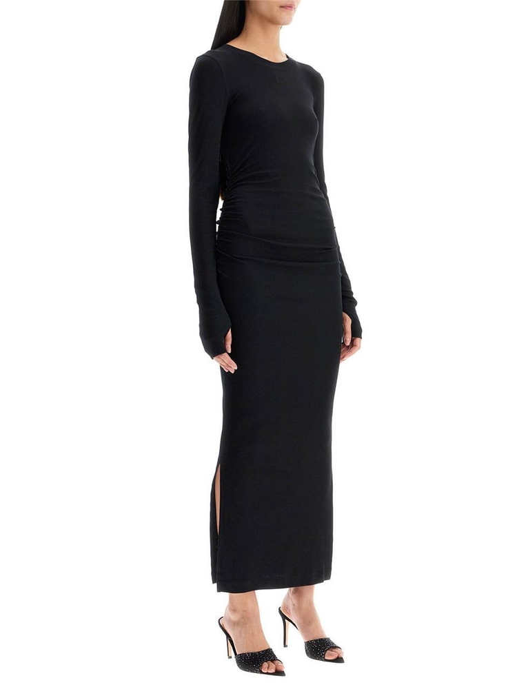 가니 SS25 long ribbed jersey dress with nine words T4081 BLACK