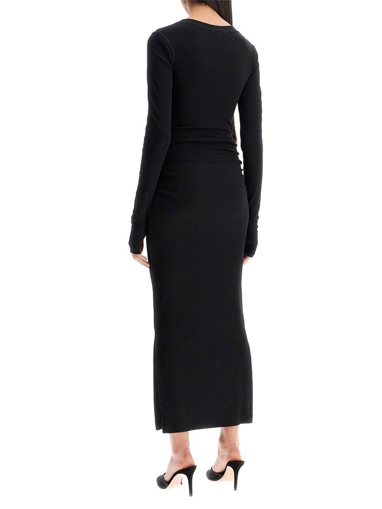 가니 SS25 long ribbed jersey dress with nine words T4081 BLACK