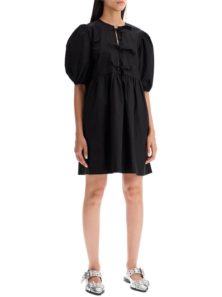 가니 SS25 tie string poplin mini dress F9005 BLACK