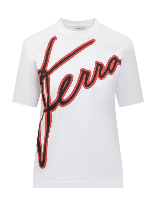 페라가모 SS25 FERRAGAMO T-shirts 112993 781287 WHITE/BLK/NEW RED