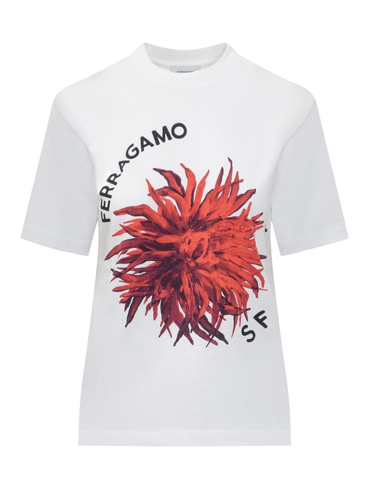 페라가모 SS25 FERRAGAMO T-shirts 113242 781617 WHITE/RED/BORDEAUX