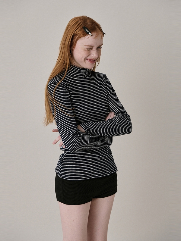 New Logo Stripe Turtleneck T-shirt_Navy