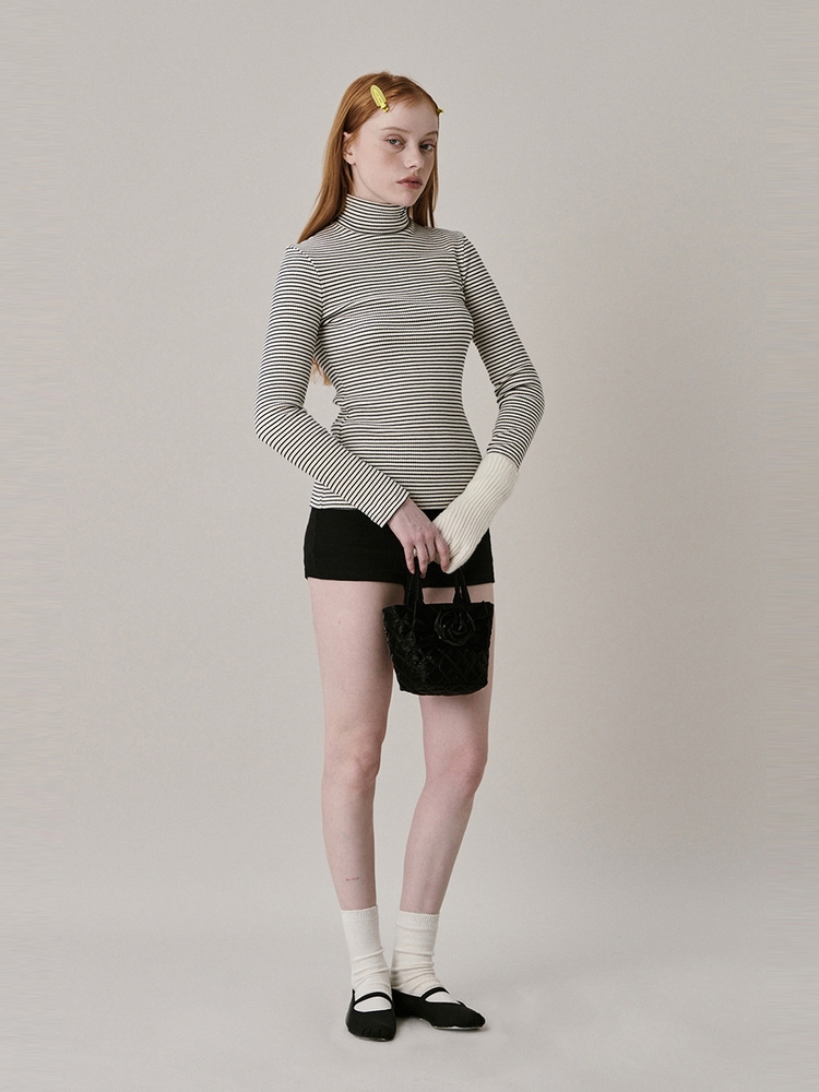 New Logo Stripe Turtleneck T-shirt_Ivory