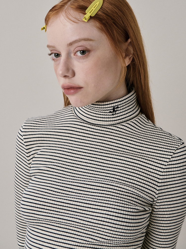 New Logo Stripe Turtleneck T-shirt_Ivory