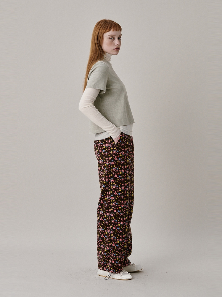 Flower Fleece Jogger Pants_Brown