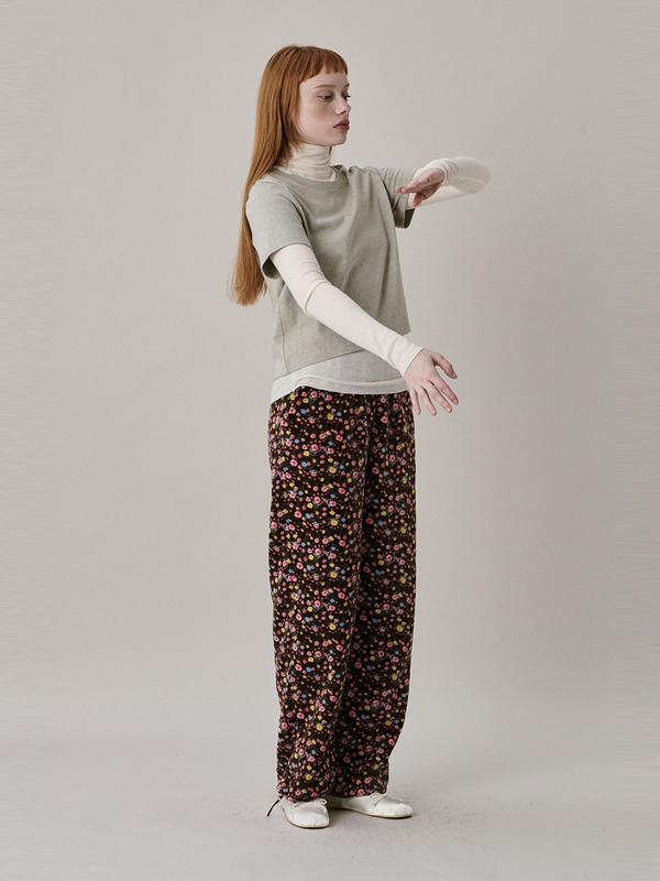 Flower Fleece Jogger Pants_Brown