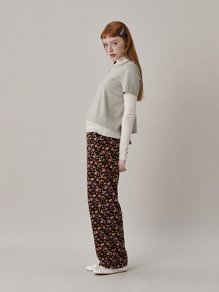 Flower Fleece Jogger Pants_Brown