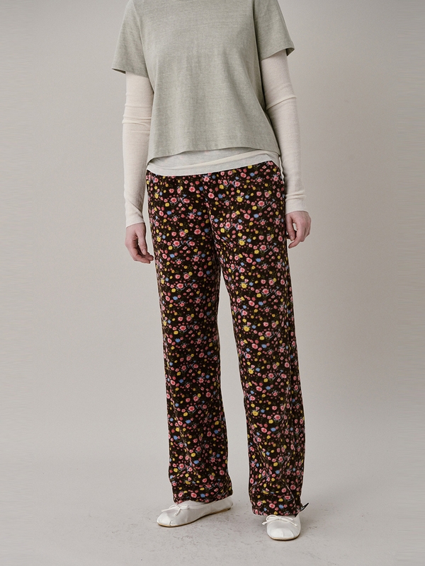 Flower Fleece Jogger Pants_Brown