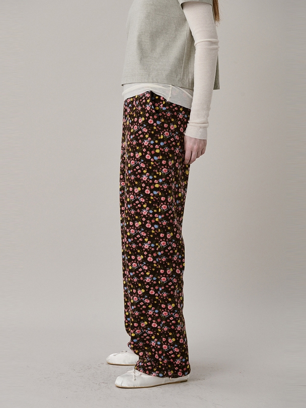 Flower Fleece Jogger Pants_Brown