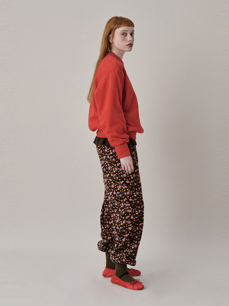 Flower Fleece Jogger Pants_Brown