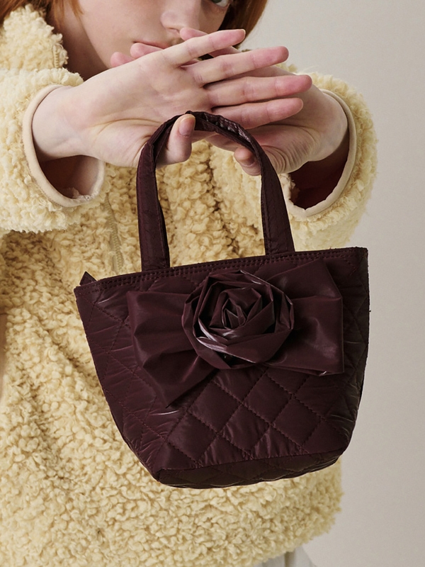 Quilted Ribbon Mini bag_Burgundy