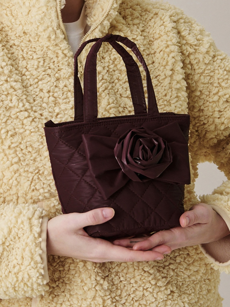 Quilted Ribbon Mini bag_Burgundy