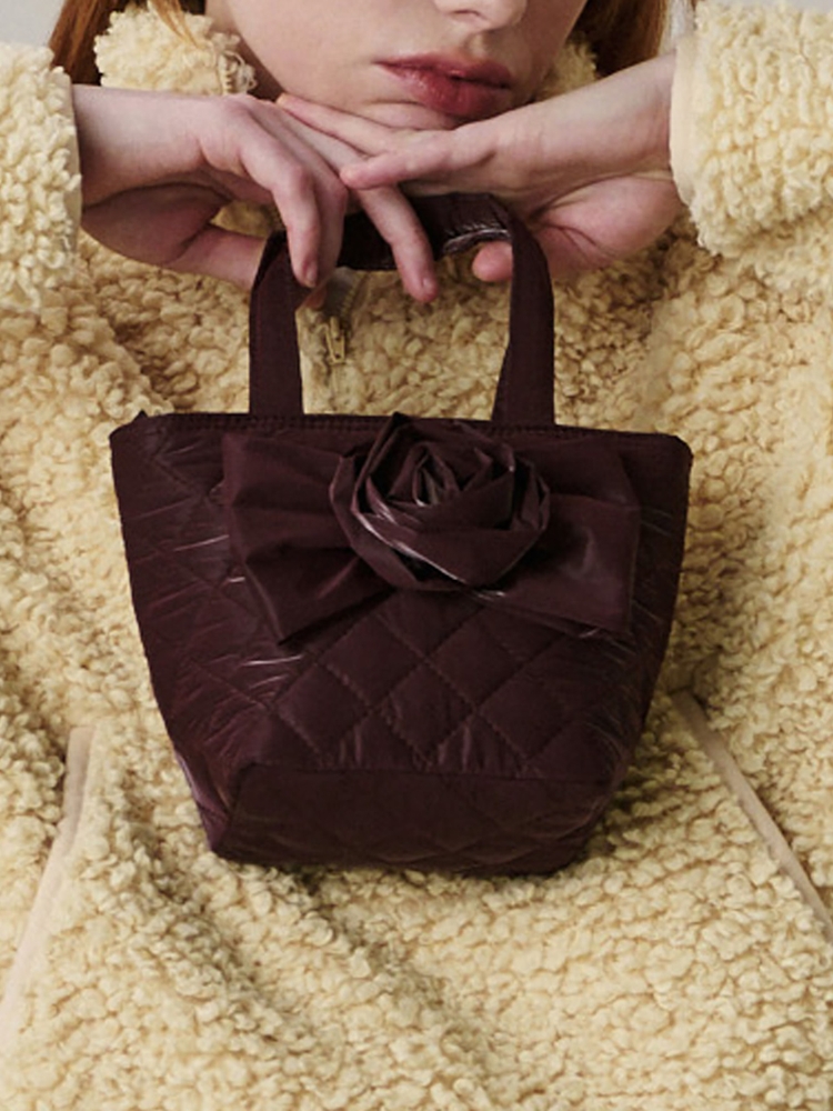 Quilted Ribbon Mini bag_Burgundy