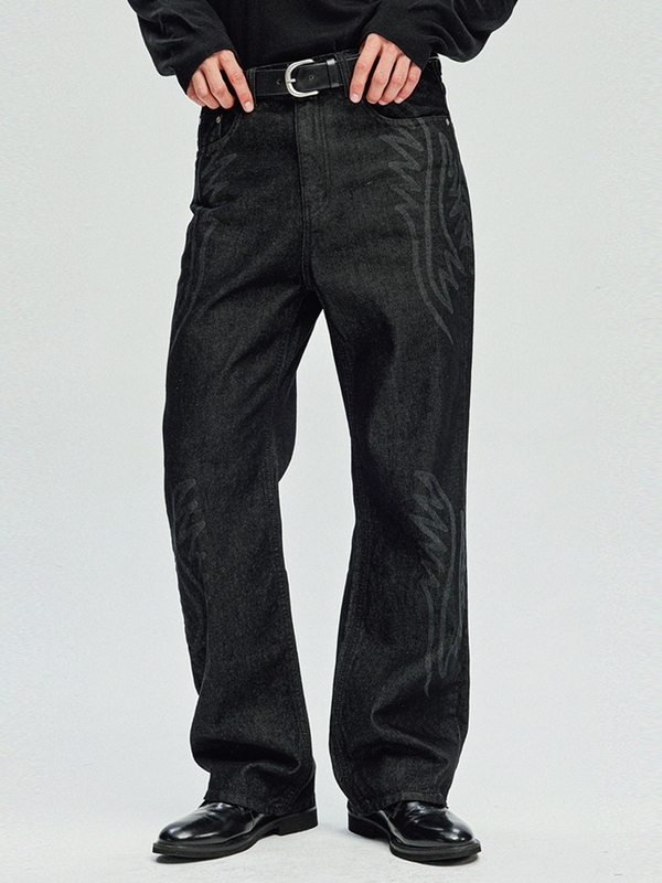 laser cowboy flare denim pants black