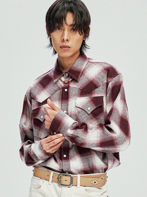 flannel plaid western shirt burgundy