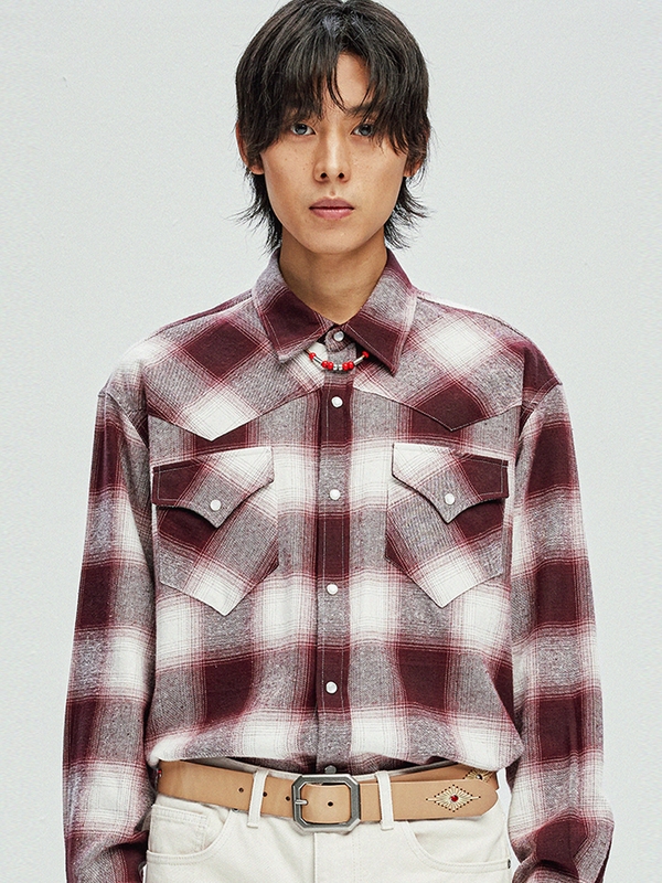 flannel plaid western shirt burgundy