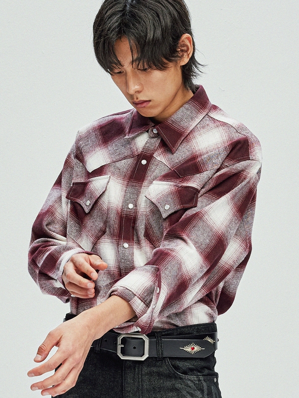 flannel plaid western shirt burgundy