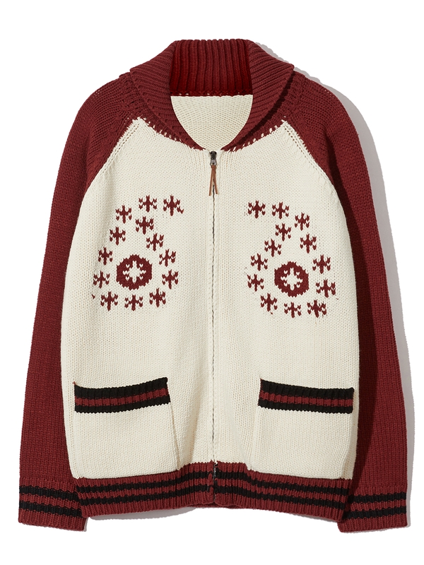 paisley cowichan cardigan burgundy