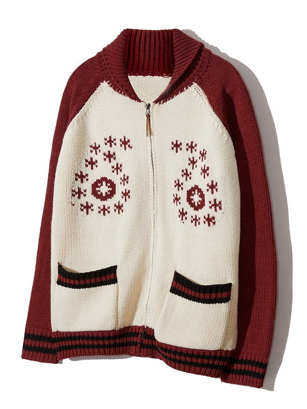 paisley cowichan cardigan burgundy