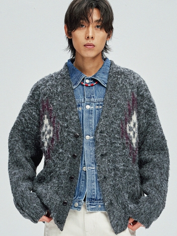 chimayo pattern brushed cardigan grey