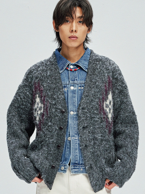 chimayo pattern brushed cardigan grey