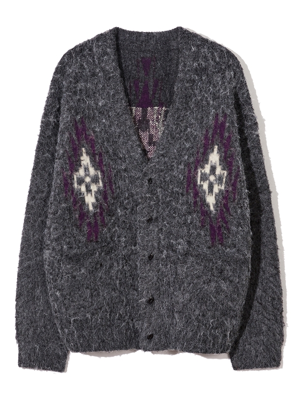 chimayo pattern brushed cardigan grey