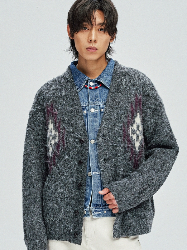 chimayo pattern brushed cardigan grey