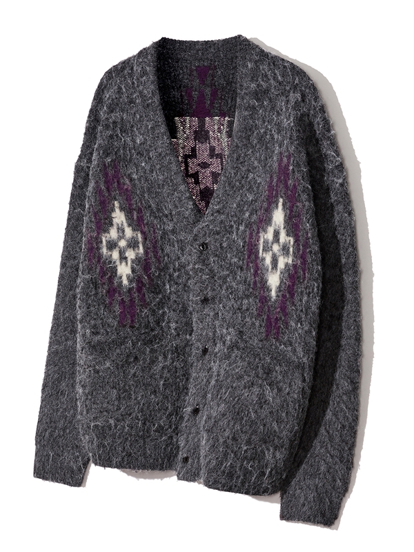 chimayo pattern brushed cardigan grey