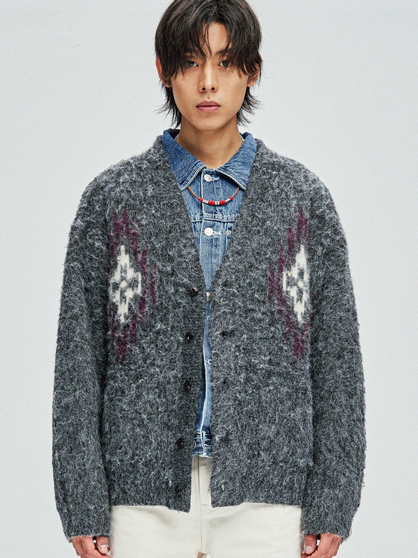 chimayo pattern brushed cardigan grey