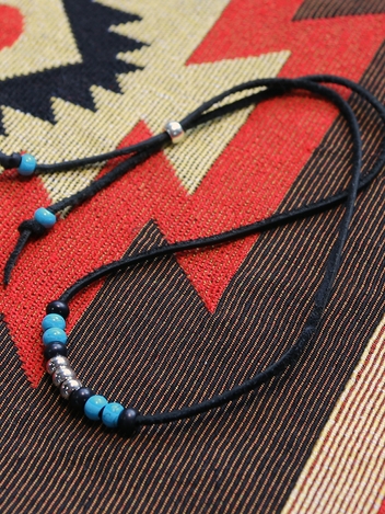 leather & turquoise beads necklace black