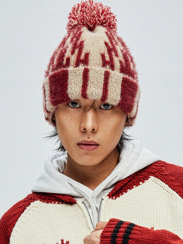 navajo pattern beanie red