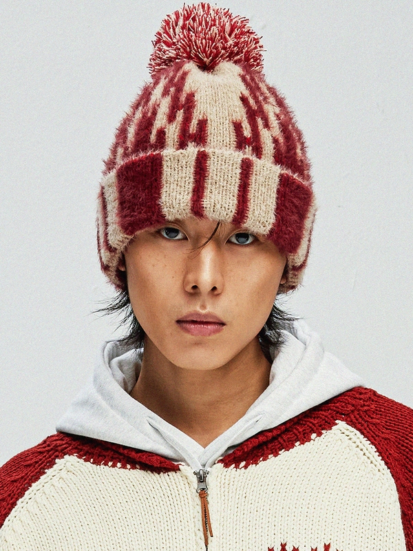 navajo pattern beanie red