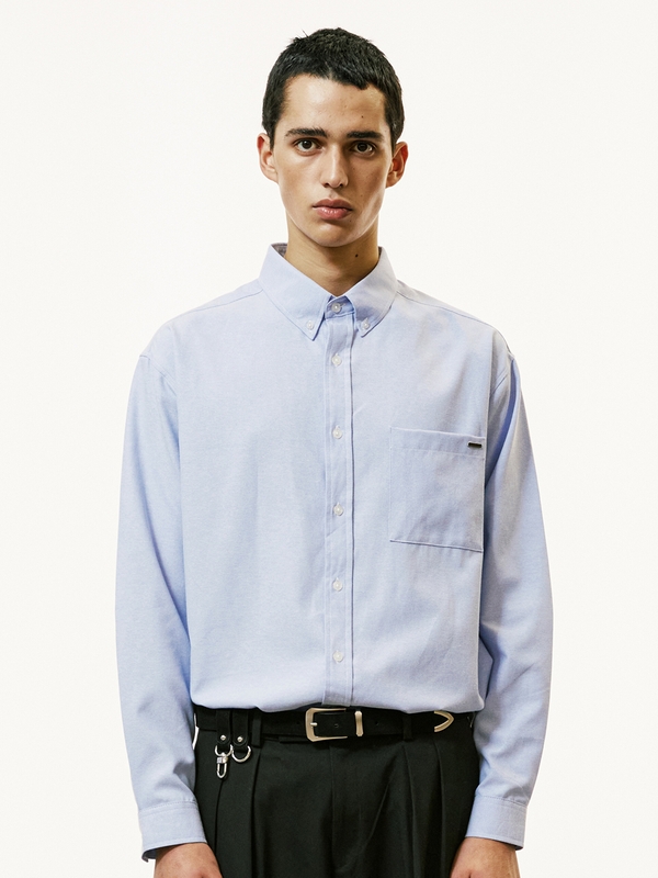 chest pocket tip oxford shirt blue