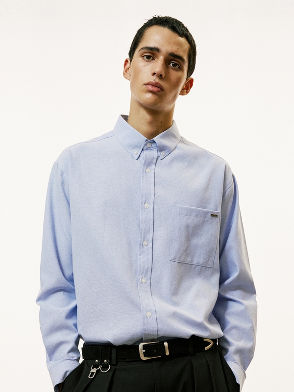 chest pocket tip oxford shirt blue