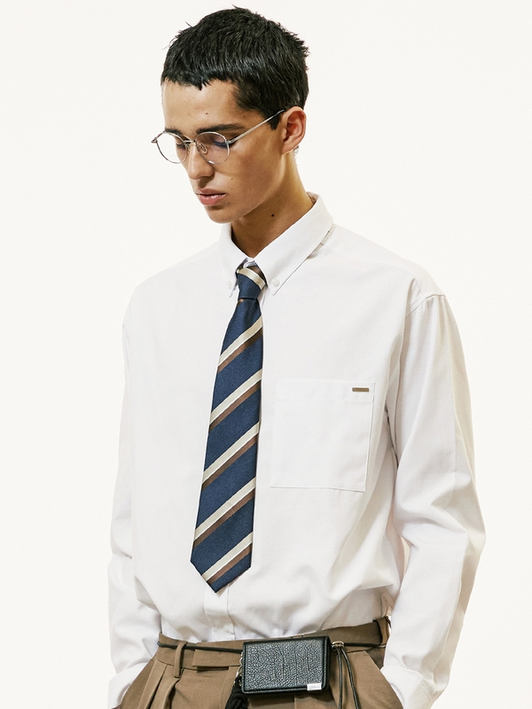 chest pocket tip oxford shirt white