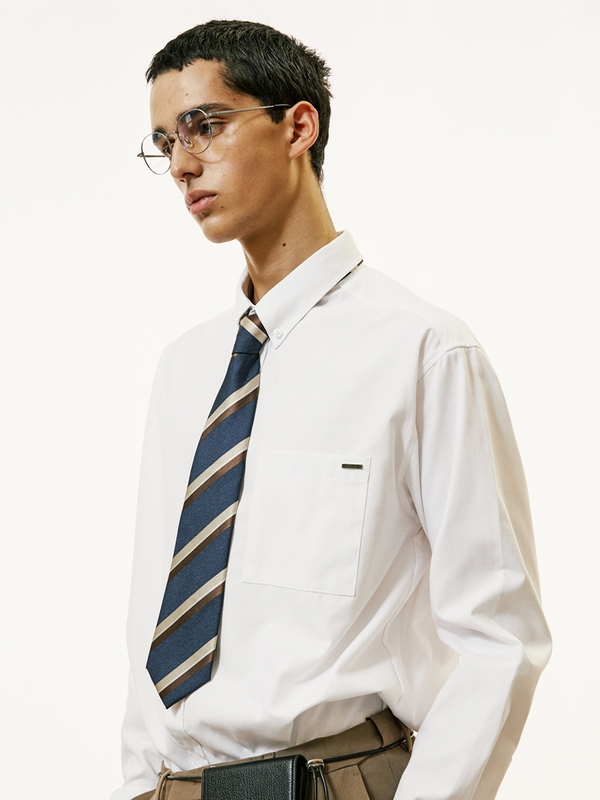 chest pocket tip oxford shirt white