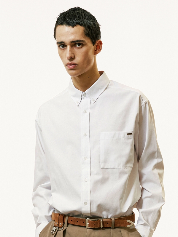 chest pocket tip oxford shirt white