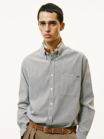 chest pocket tip oxford shirt grey