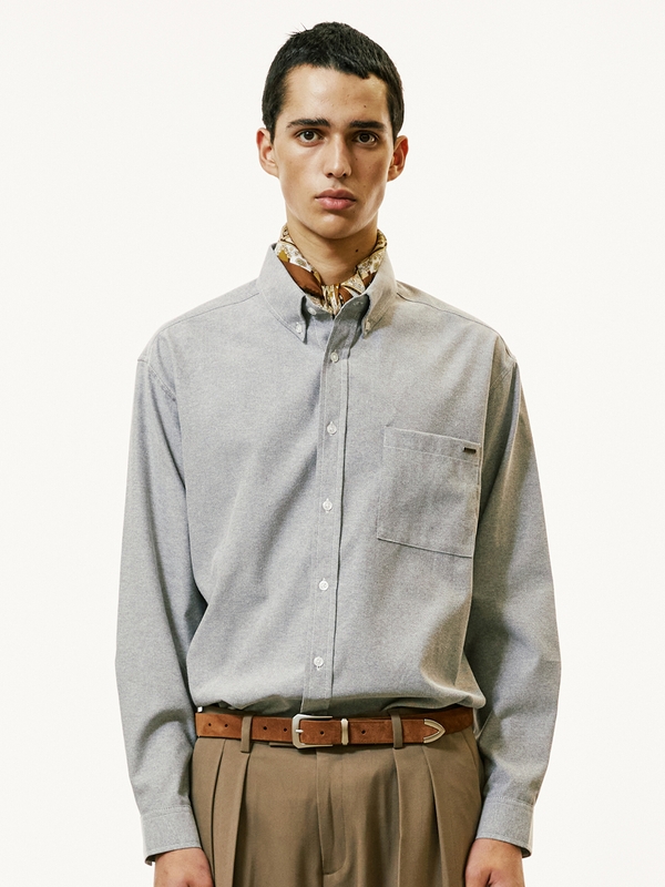 chest pocket tip oxford shirt grey