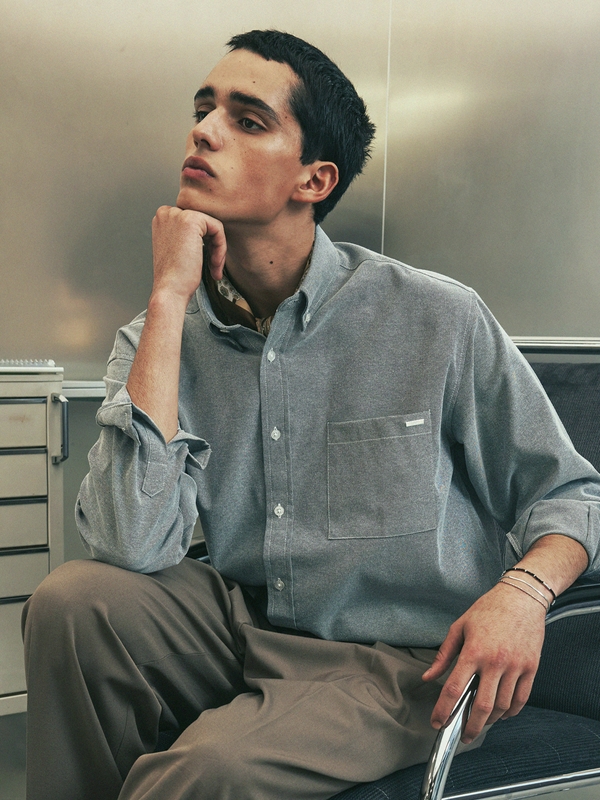 chest pocket tip oxford shirt grey